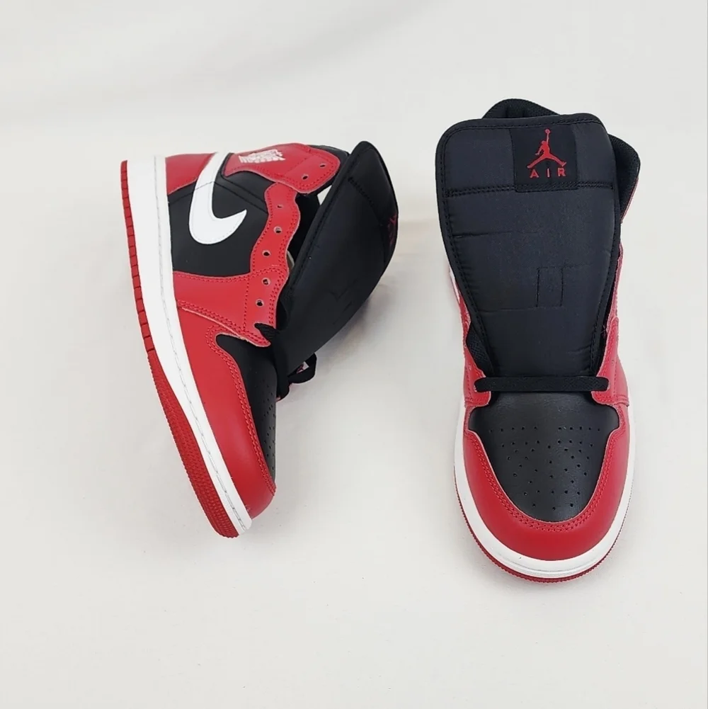 Air Jordan 1 Mid Sneakers Black/Gym Red/White